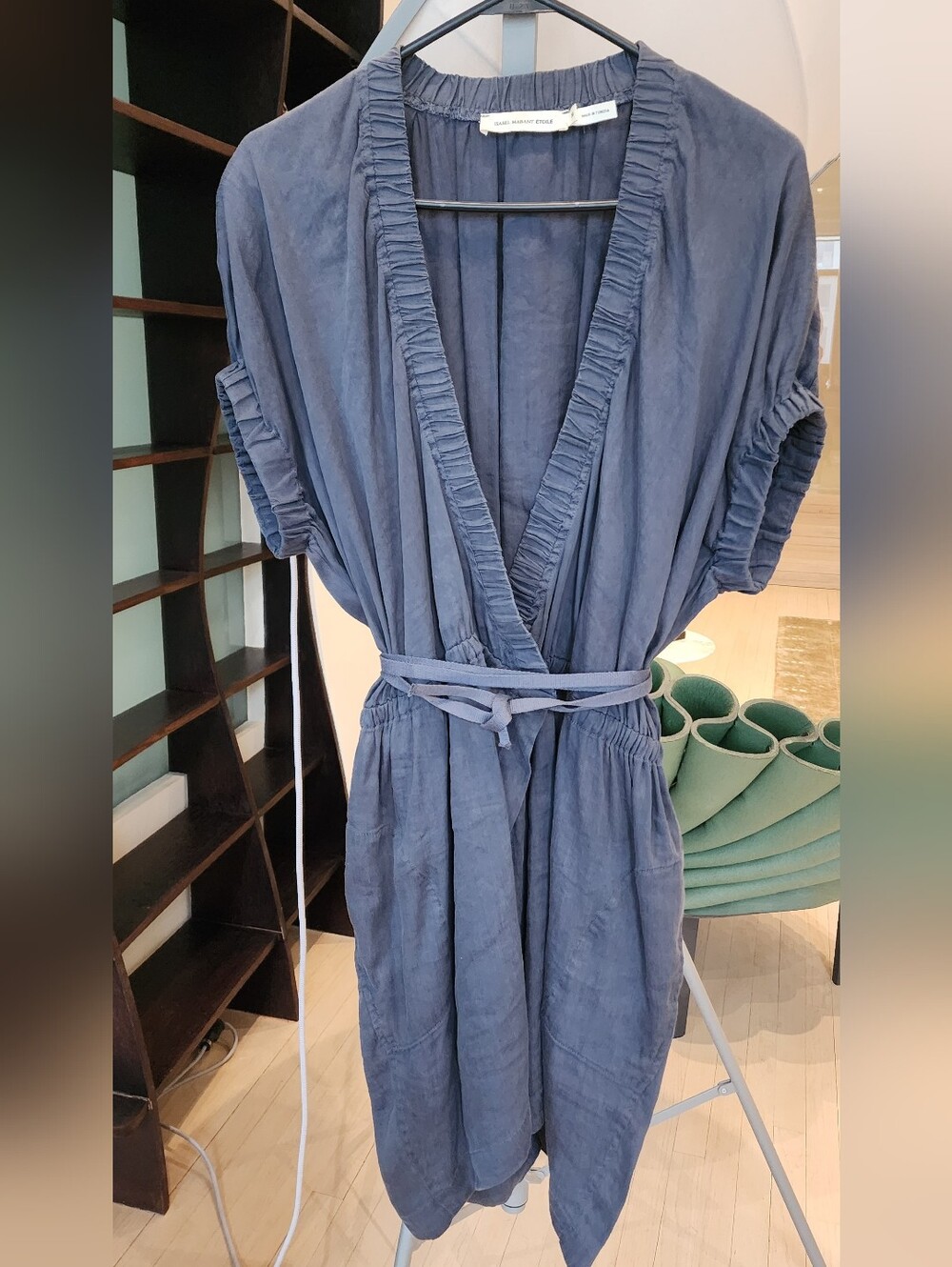 Isabel Marant Etoile Navy Blue Mini Wrap Linen Dress with Belt